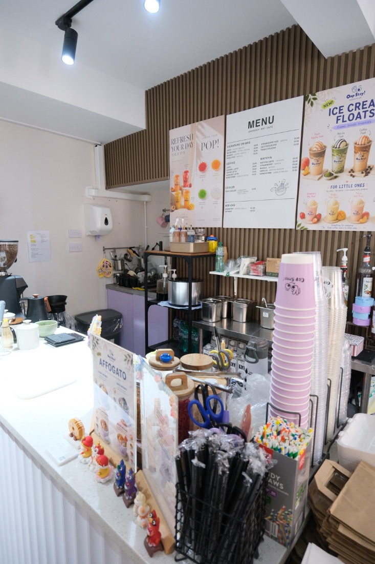 Café counter and menu